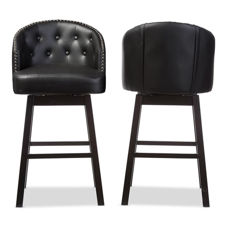 Baxton Studio Black Faux Leather Tufted Swivel Barstool with Nail heads Trim, PK2 120-6596